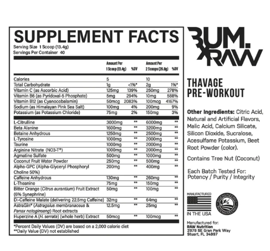 Thavage Pre-Workout By Raw Nutrition
