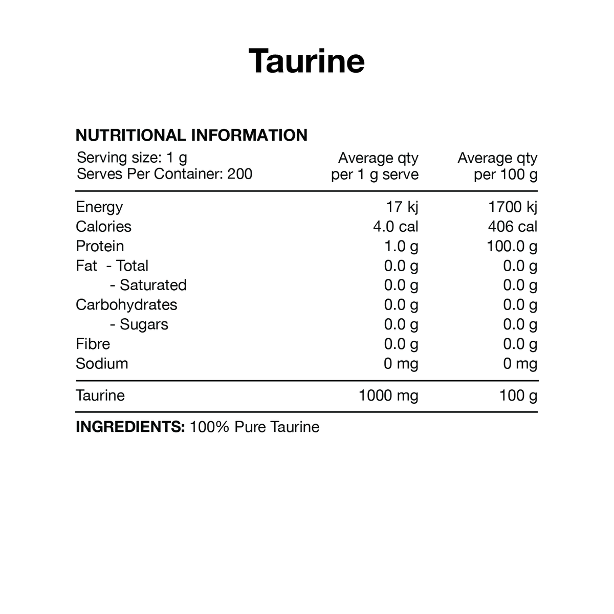 Taurine By Switch Nutrition