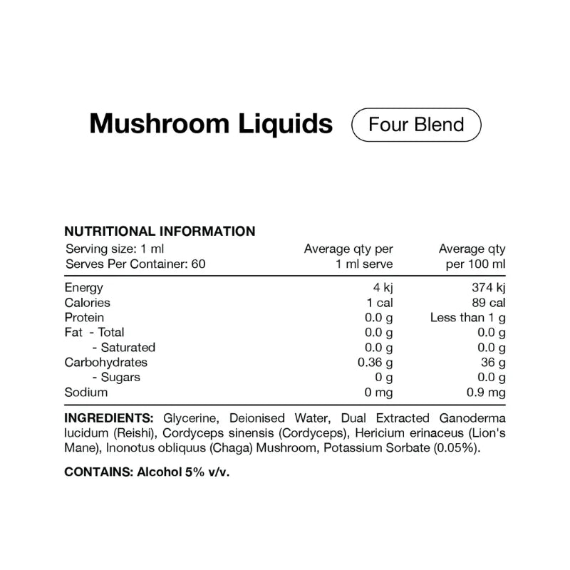 Four Blend Mushroom Liquid Extract 60ml By Switch Nutrition