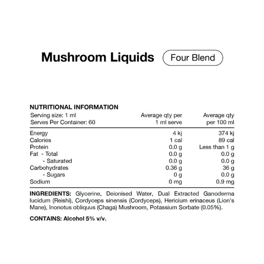 Four Blend Mushroom Liquid Extract 60ml By Switch Nutrition